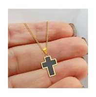 Chisel Carbon Fiber Inlay Cross Pendant Curb Chain Necklace