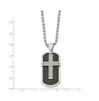 Chisel Black & Grey Carbon Fiber Inlay 2 Piece Cross Dog Tag Necklace