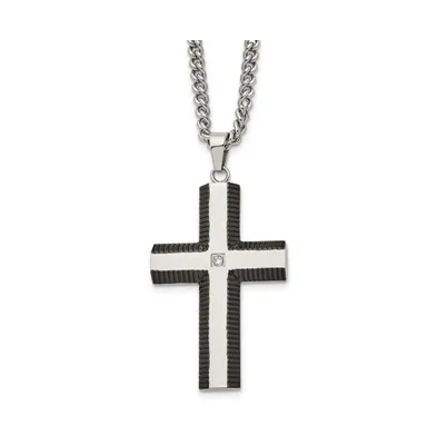 Chisel Brushed Black Ip-plated Edges Cz Cross Pendant Curb Chain