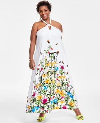 I.n.c. International Concepts Plus Linen-Blend Floral-Print Maxi Dress, Created for Macy's