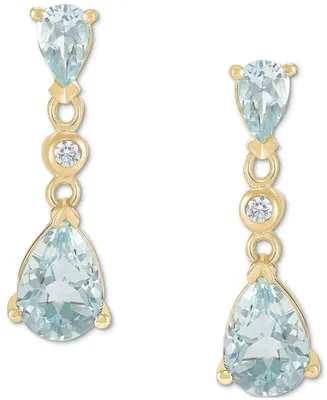 Aquamarine (1-1/2 ct. t.w.) & Diamond Accent Teardrop Chain Drop Earrings in 14k Gold