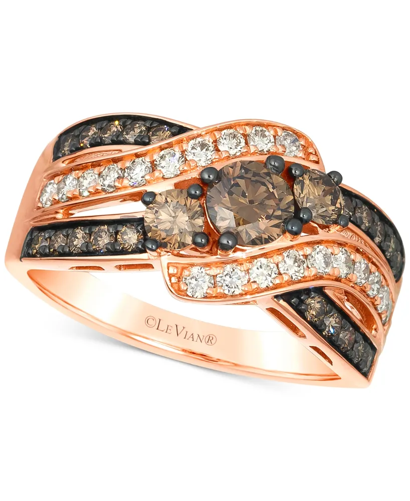 Le Vian Chocolate Diamond & Nude Diamond Three Stone Swirl Ring (1-1/3 ct. t.w.) in 14k Rose Gold