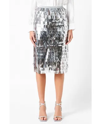 Women's Fringed Metallic Midi Skirt