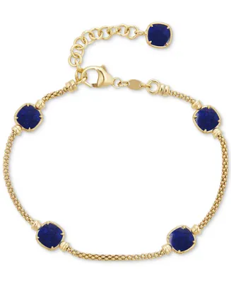 Lapis Lazuli Station Link Chain Bracelet 14k Gold-Plated Sterling Silver (Also Turquoise & Onyx)