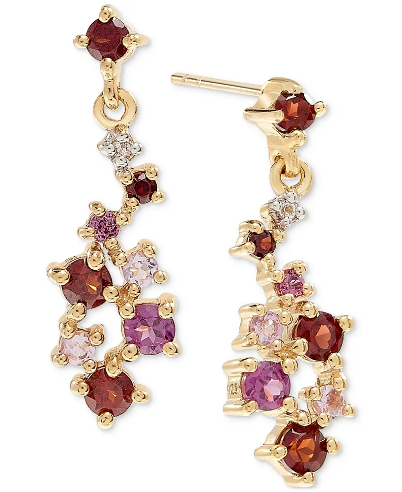 Multi-Gemstone Cluster Drop Earrings (5/8 ct. t.w.) 14k Gold-Plated Sterling Silver