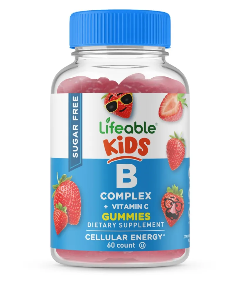 Lifeable Sugar Free B Complex with Vitamin C for Kids Gummies - Energy, Nervous System - Great Tasting, Dietary Supplement Vitamins - 60 Gummies