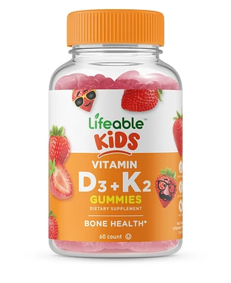 Lifeable Vitamin D3 + K2 for Kids Gummies - Bone Health And Immunity - Great Tasting Natural Flavor, Dietary Supplement Vitamins - 60 Gummies