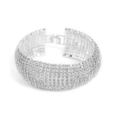 Sohi Women's Silver Embellished Statement Bracelet