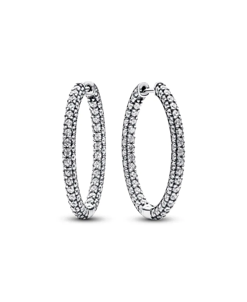 Pandora Timeless Sterling Silver Pave Single-Row Hoop Earrings