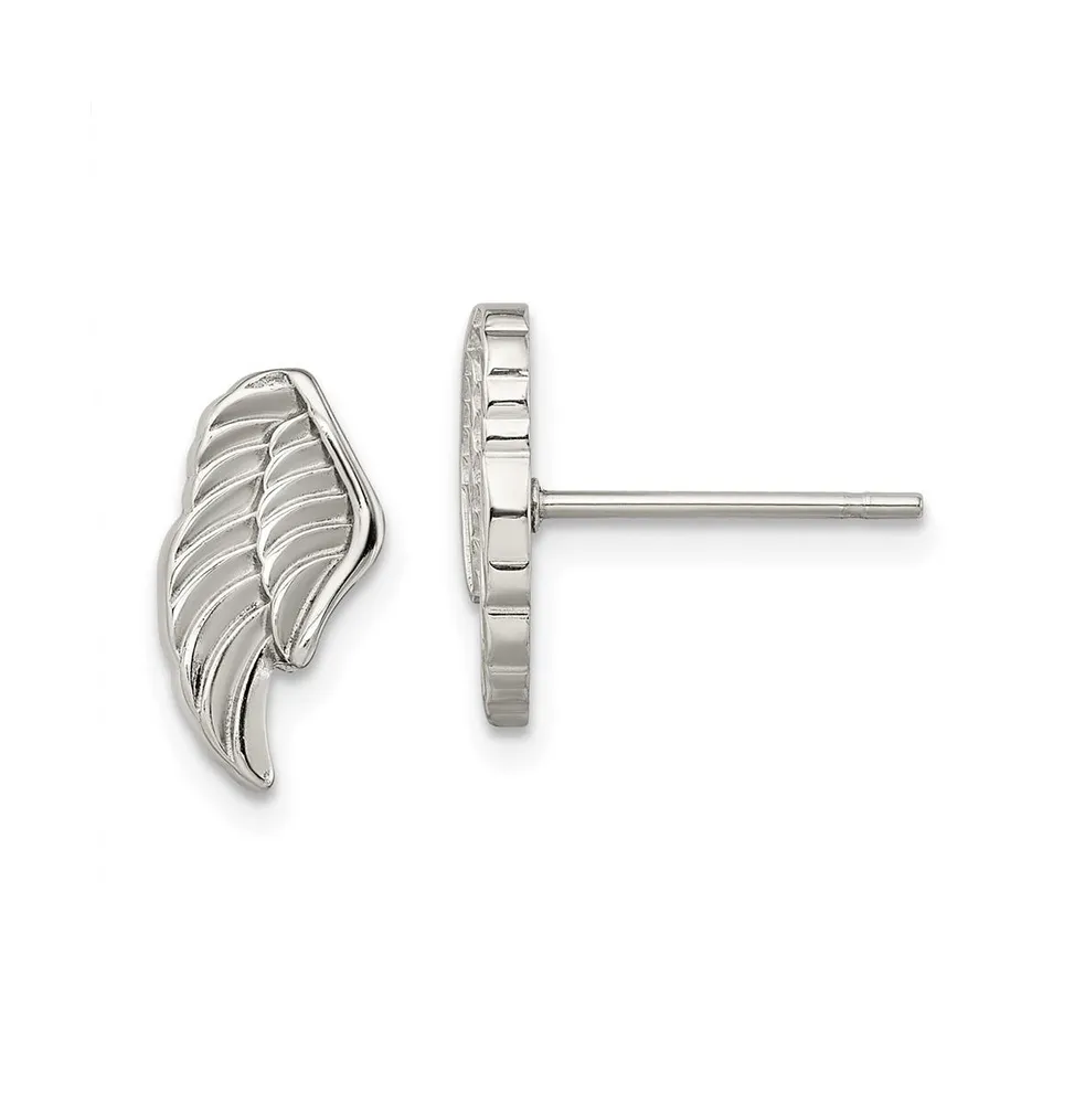 Chisel Stainless Steel Polished and Textured Wing Earrings