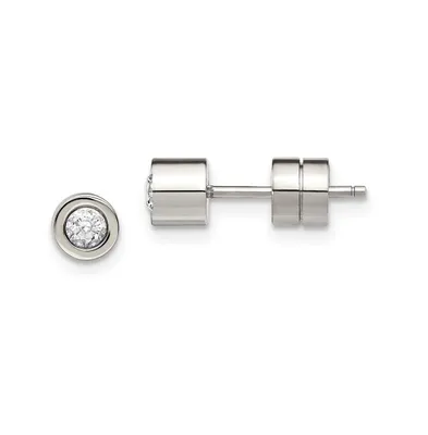 Chisel Stainless Steel Polished Cz April Birthstone Earrings