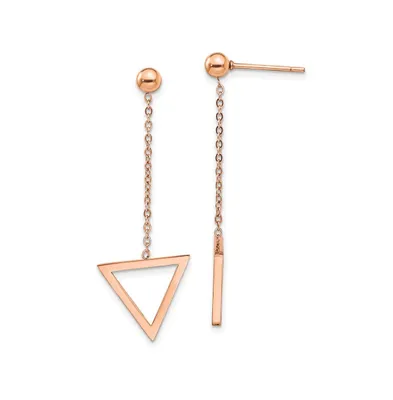 Chisel Stainless Steel Polished Rose plated Triangle Dangle Earrings