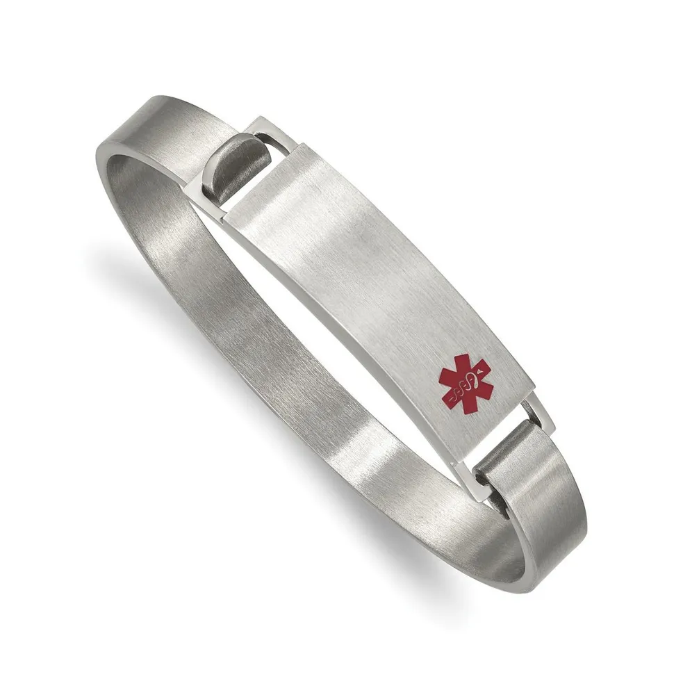 Chisel Stainless Steel Brushed with Red Enamel Medical Id Bangle Bracelet