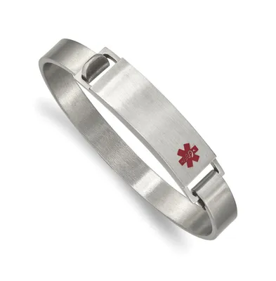 Chisel Stainless Steel Brushed with Red Enamel Medical Id Bangle Bracelet