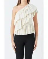 Women's Sequins One Shoulder Ruffle Top