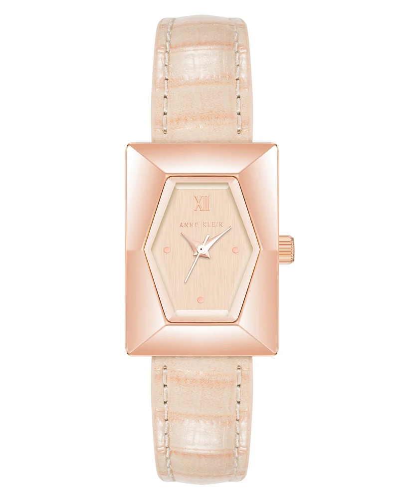 Anne Klein Women's Quartz Blush Crocograin Leather Band Watch, 20mm