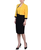Ny Collection Women's 3/4 Sleeve Colorblocked Dress, 2 Piece Set