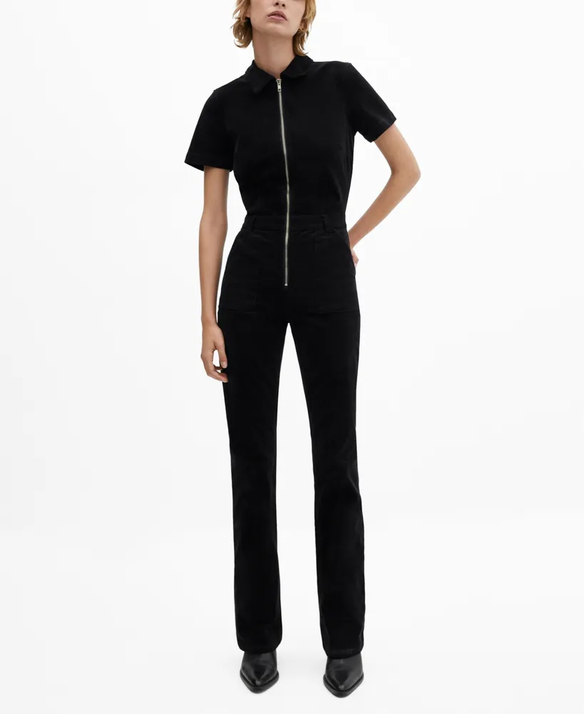 Mango Women's Zipper Detail Corduroy Jumpsuit