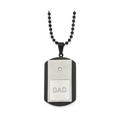 Chisel Brushed Black Ip-plated with Cz Dad Dog Tag Ball Chain Necklace