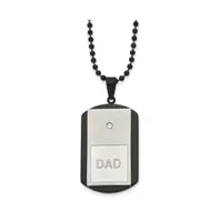 Chisel Brushed Black Ip-plated with Cz Dad Dog Tag Ball Chain Necklace