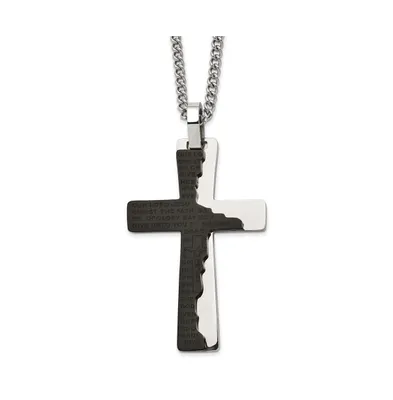 Chisel Black Ip-plated Etched Broken Prayer Cross Pendant Curb Chain