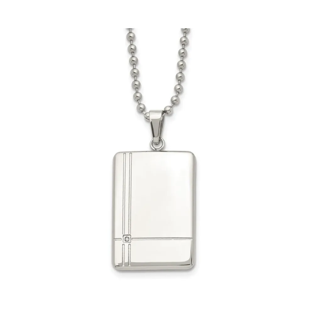 Chisel Polished with Cz Dog Tag on a Ball Chain Necklace