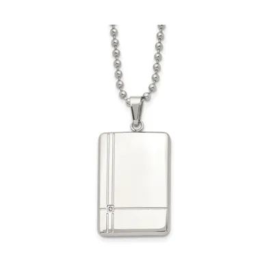 Chisel Polished with Cz Dog Tag on a Ball Chain Necklace