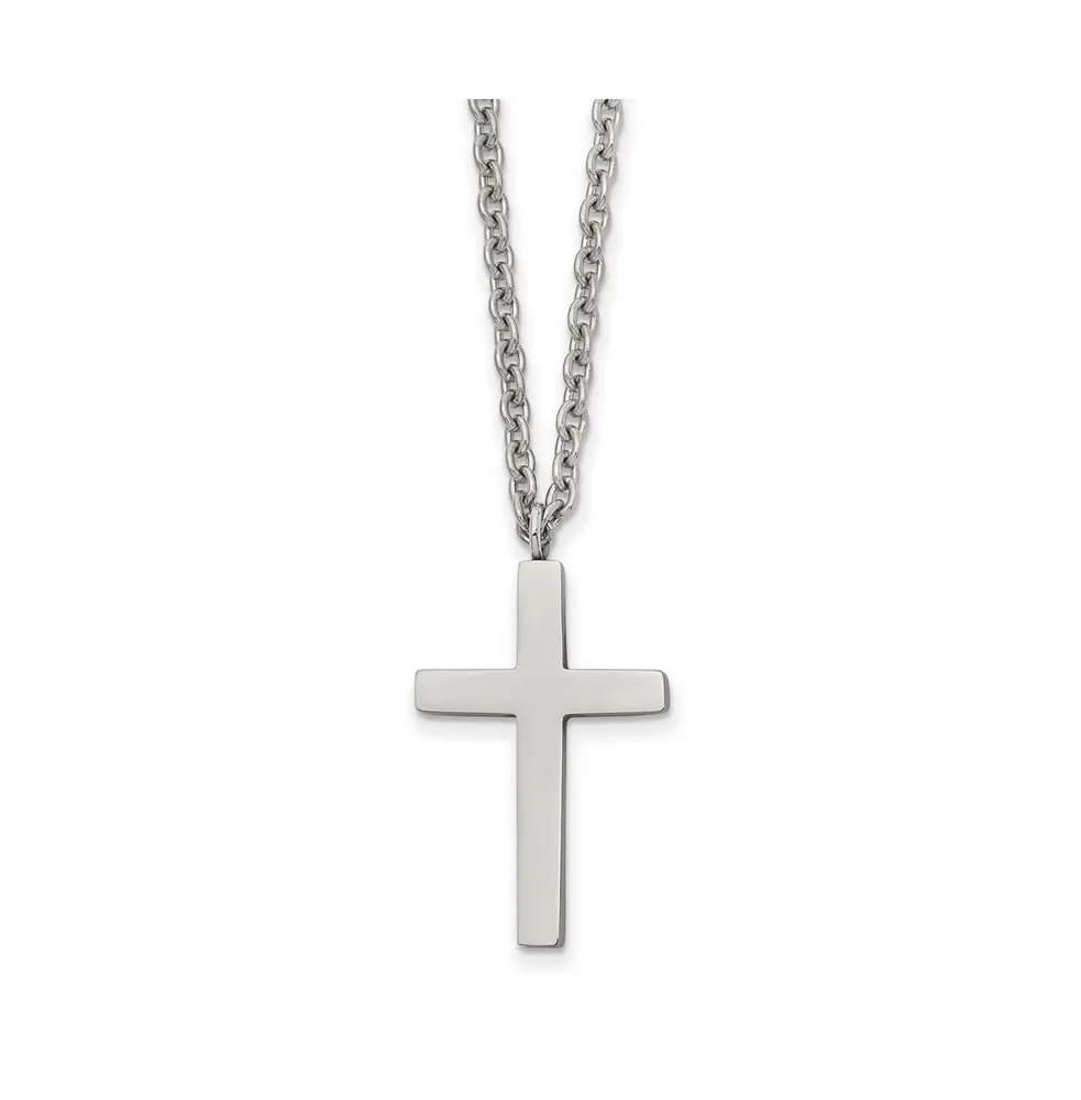 Chisel Polished 25mm Cross Pendant on a 18 inch Cable Chain Necklace