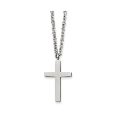 Chisel Polished 25mm Cross Pendant on a 18 inch Cable Chain Necklace