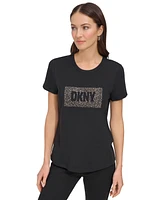 Dkny Women's Studded-Logo Crewneck Short-Sleeve Top