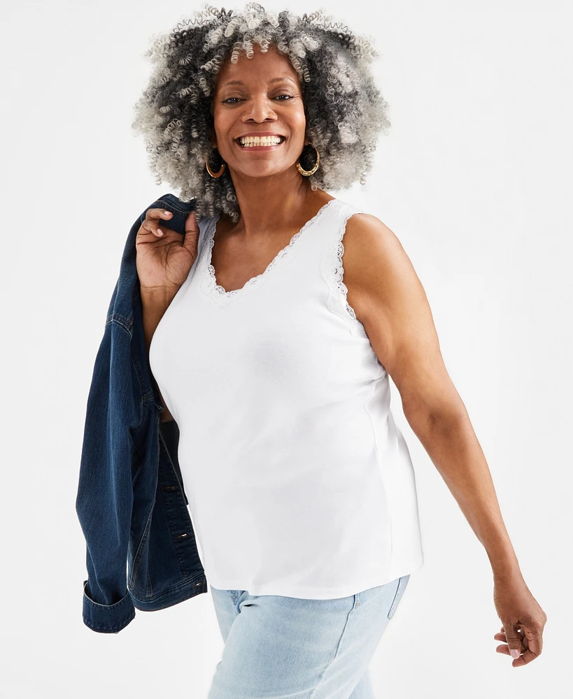 Style & Co Plus Lace-Trimmed Tank Top, Exclusively at Macy's