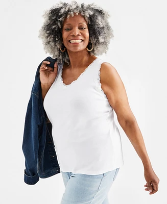 Style & Co Plus Lace-Trimmed Tank Top, Exclusively at Macy's
