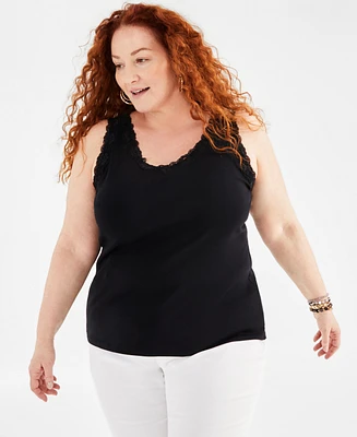 Style & Co Plus Lace-Trimmed Tank Top, Exclusively at Macy's