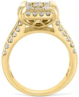 Effy Certified Diamond Emerald Shaped Halo Cluster Ring (1-5/8 ct. t.w.) in 14k Gold