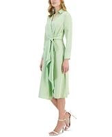 Tahari Asl Women's Faux-Wrap Long-Sleeve Midi Dress