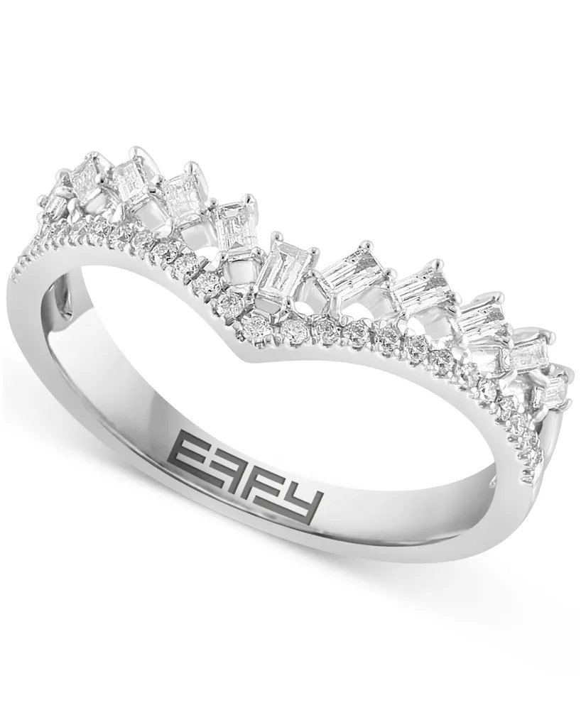 Effy Certified Diamond Round & Baguette V-Shaped Ring (1/3 ct. t.w.) in 14k White Gold