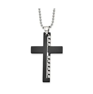 Chisel Black Ip-plated Cut out Cross Pendant Ball Chain Necklace