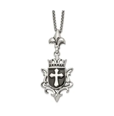 Chisel Antiqued and Enameled Cross Pendant on a Spiga Chain Necklace