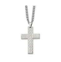 Chisel Brushed Polished Cross Pendant on a Curb Chain Necklace