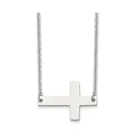 Chisel Polished Sideways Cross on a inch Cable Chain Necklace
