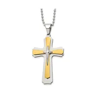 Chisel Polished Yellow Ip-plated Cross Pendant Ball Chain Necklace