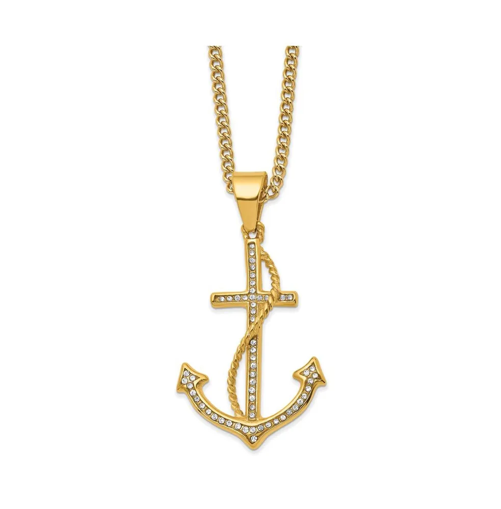 Chisel Yellow Ip-plated Crystal Anchor Pendant Curb Chain Necklace