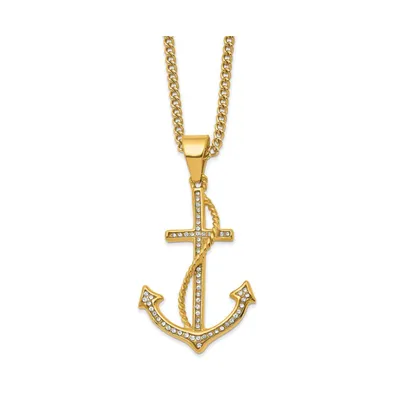 Chisel Yellow Ip-plated Crystal Anchor Pendant Curb Chain Necklace