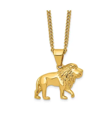 Chisel Polished Yellow Ip-plated Lion Pendant on a Curb Chain Necklace