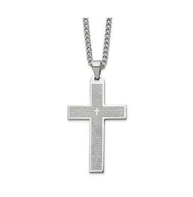 Chisel Polished Lord's Prayer Cross Pendant on a Curb Chain Necklace