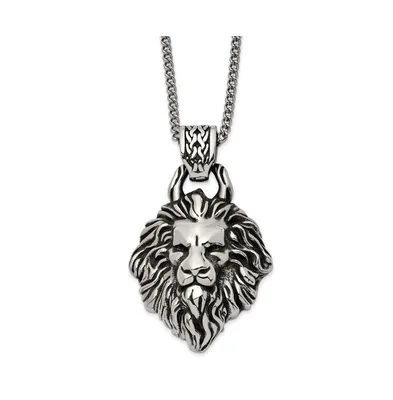Chisel Antiqued Large Lion's Head Swirl Design Pendant Curb Chain Necklace