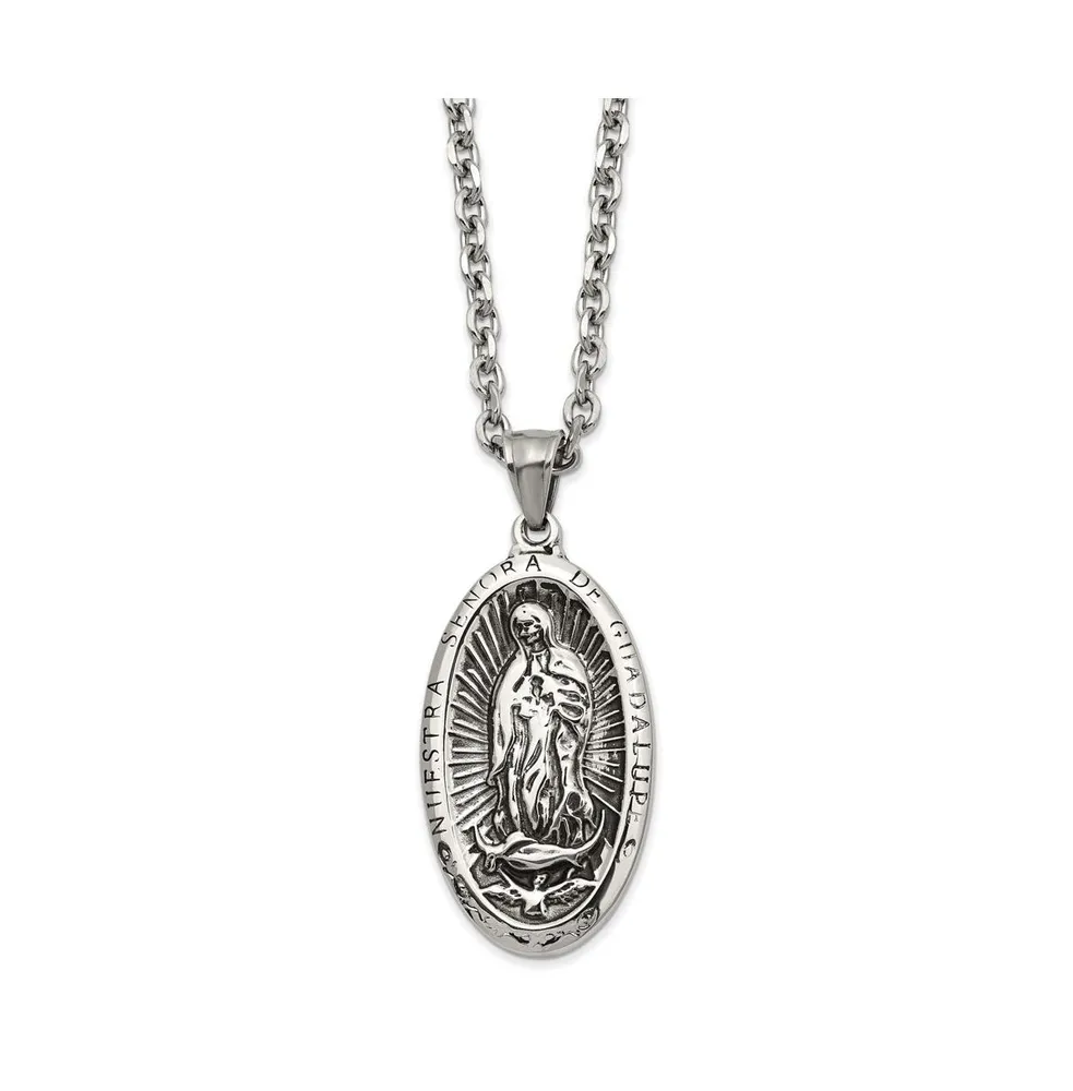 Chisel Antiqued Spanish Lady of Guadalupe Pendant Cable Chain Necklace