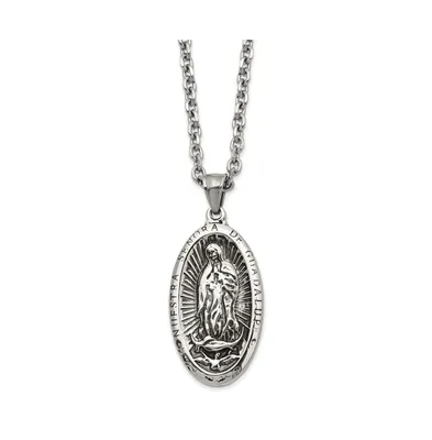 Chisel Antiqued Spanish Lady of Guadalupe Pendant Cable Chain Necklace