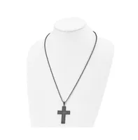 Chisel Solid Black Carbon Fiber Cross Pendant Ball Chain Necklace