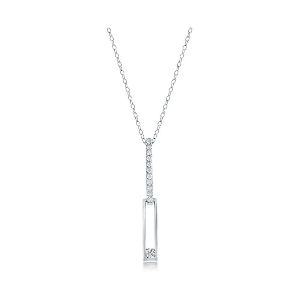 Sterling Silver Asymmetric Paperclip Cz Necklace